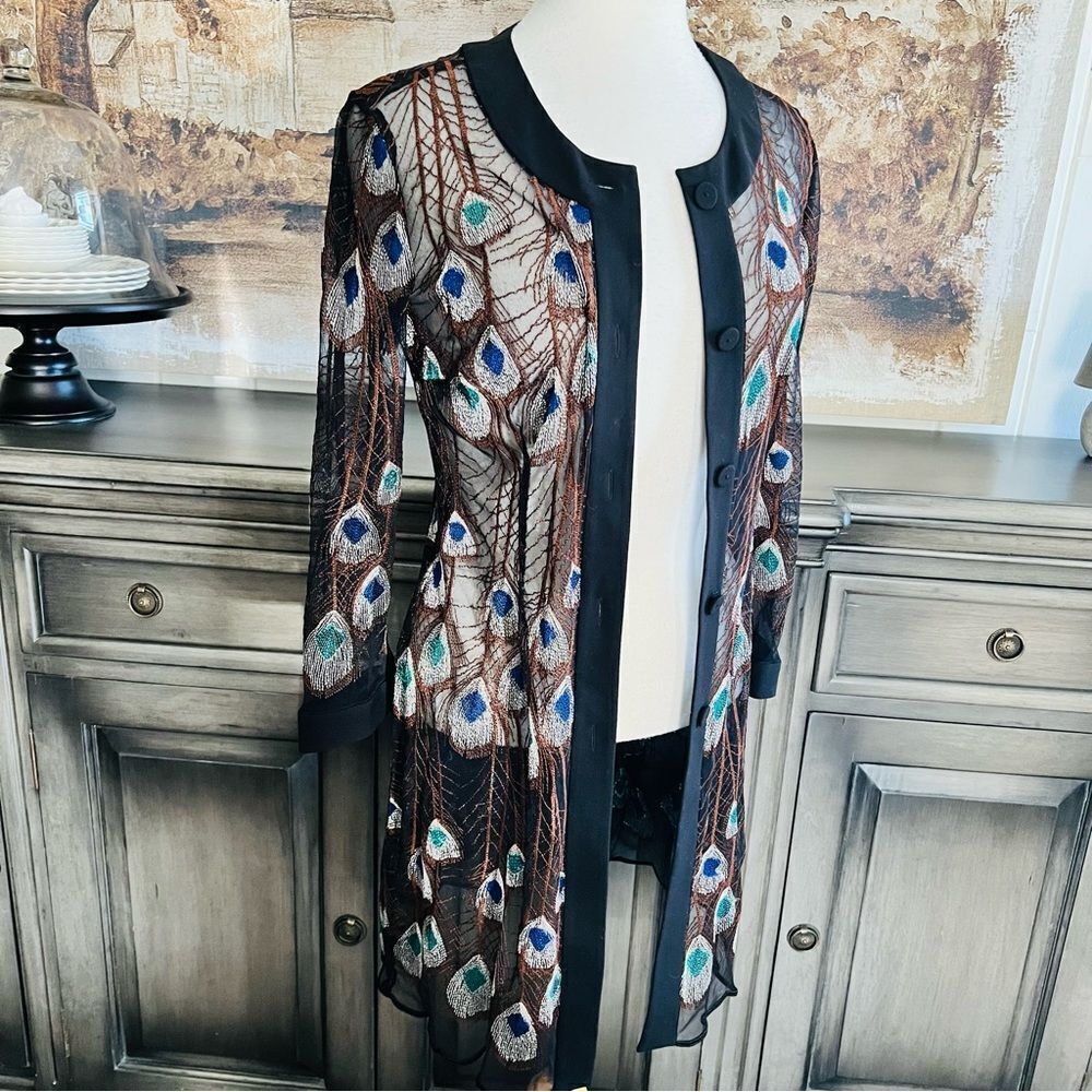 ZOZO Sheer Wrap Peacock Multi Color Embroidered Design size Small